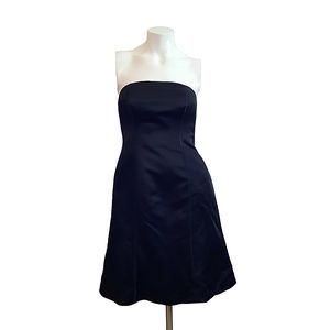 Ann Taylor Petites Black Satin Strapless Fit & Flare Little Black Dress